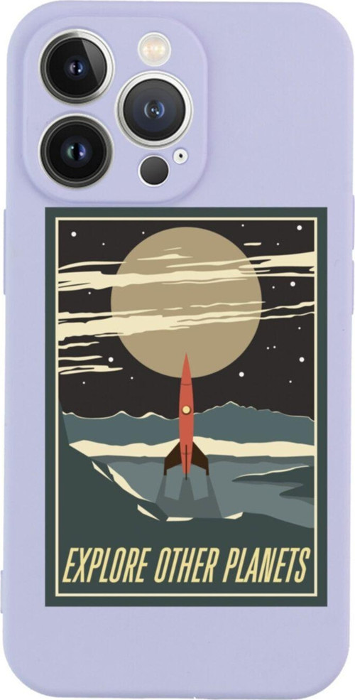 İphone 13 Pro Explore Other Planets Tasarımlı Lila Telefon Kılıfı