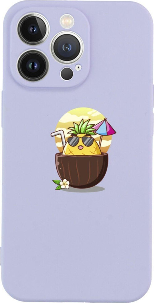 İphone 13 Pro Güneşlenen Ananas Tasarımlı Lila Telefon Kılıfı