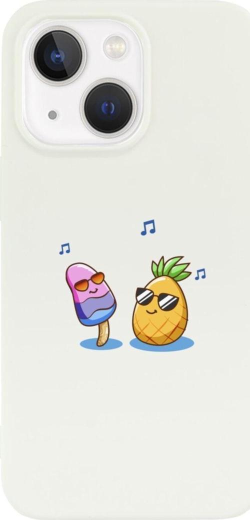 İphone 13 Uyumlu Singer Pineapple Tasarımlı Beyaz Telefon Kılıfı