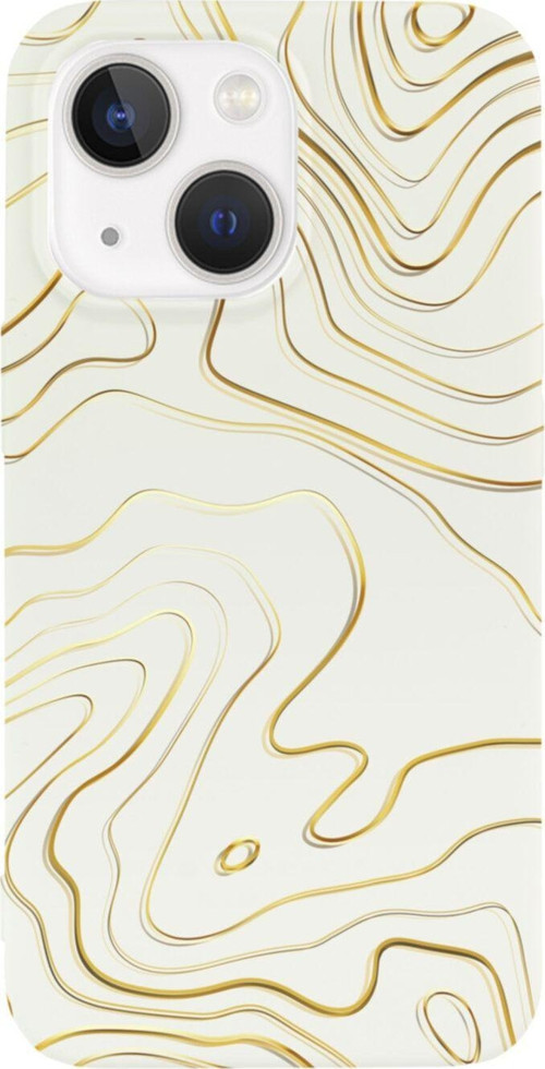 İphone 13 Golden Line Tasarımlı Beyaz Telefon Kılıfı