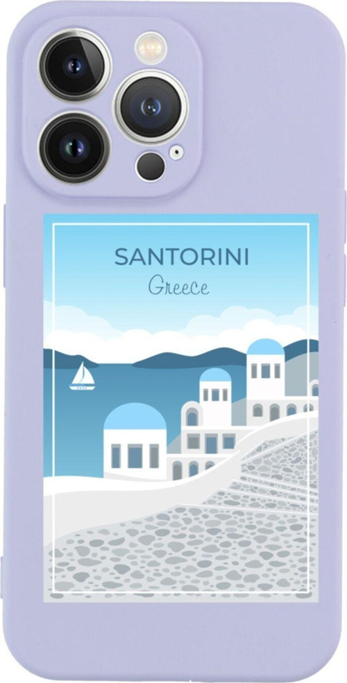 İphone 13 Pro Santorini Tasarımlı Lila Telefon Kılıfı