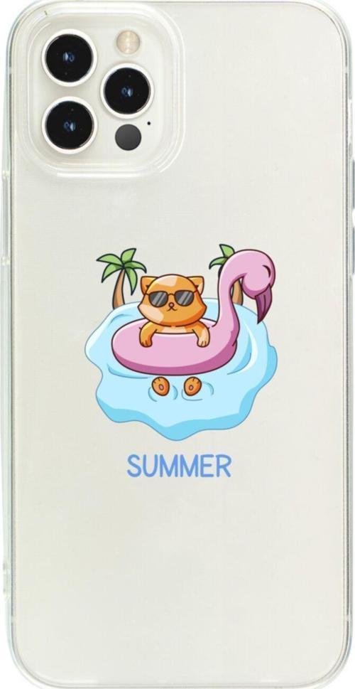 İphone 13 Pro Mx Summer Kedi Tasarımlı Şeffaf Telefon Kılıfı