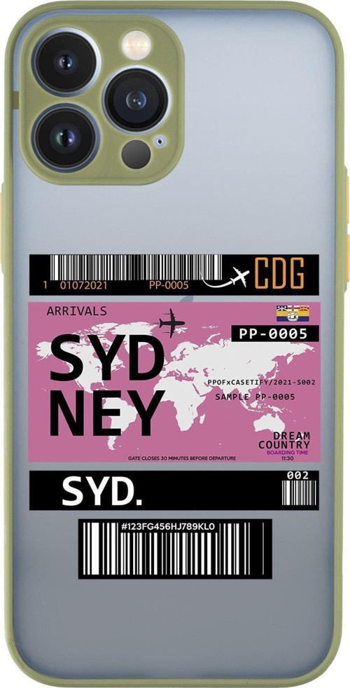 İphone 13 Pro Uyumlu Sydney Ticket Desenli Kamera Korumalı Buzlu Şeffaf Lüx Telefon Kılıfı