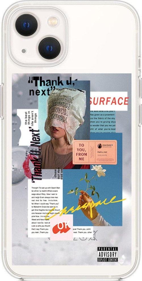 İphone 13 Desenli Thank You Next Şeffaf Telefon Kılıfı