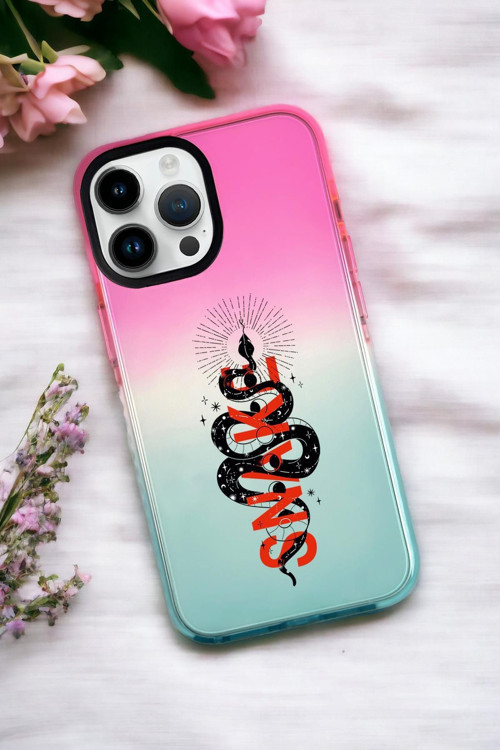 İphone 13 Pro Uyumlu Snake Desenli Premium Rainbow Silikonlu Telefon Kılıfı