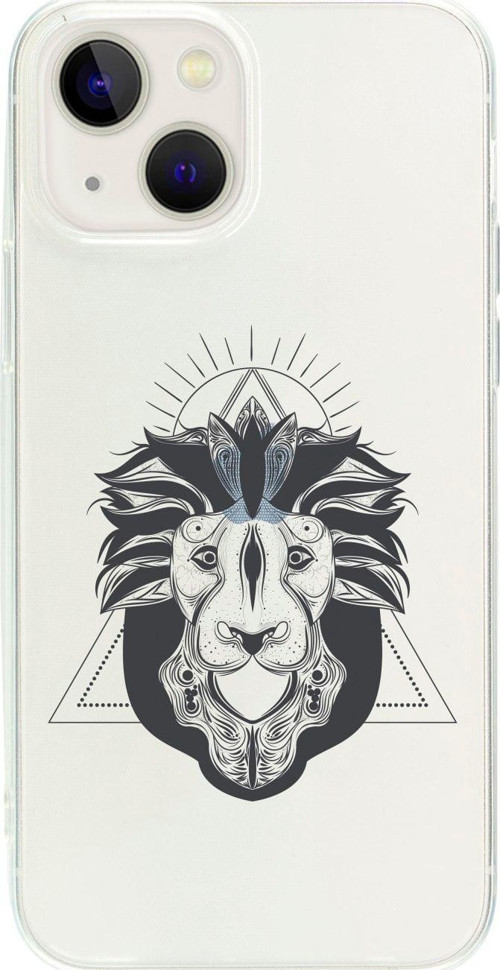 İphone 13 Aslan Çizim Desenli Şeffaf Telefon Kılıfı