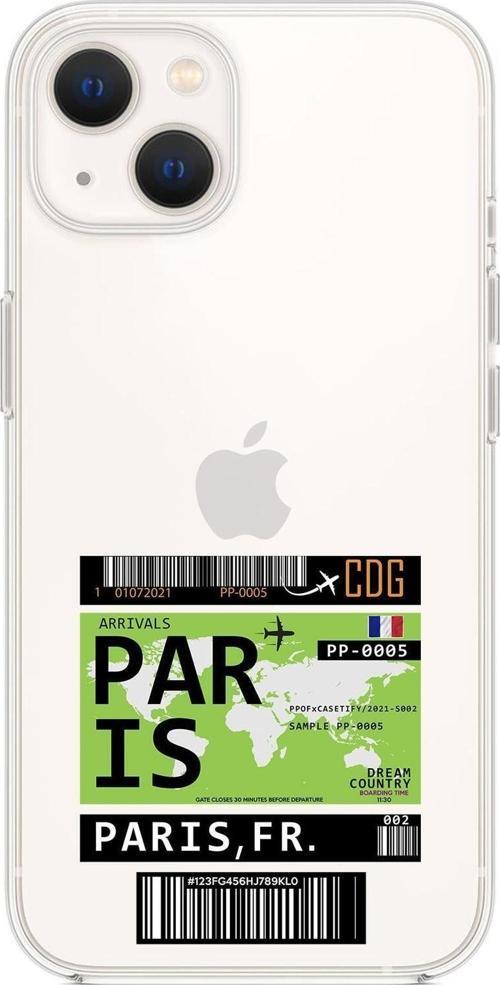 İphone 13 Mini Uyumlu Paris Ticket Desenli Premium Silikonlu Şeffaf Telefon Kılıfı