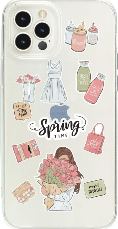 İphone 13 Pro Mx Spring Time Tasarımlı Şeffaf Telefon Kılıfı