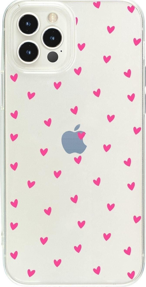 İphone 13 Pro Max Minik Kalpler Pembe Desenli Şeffaf Telefon Kılıfı