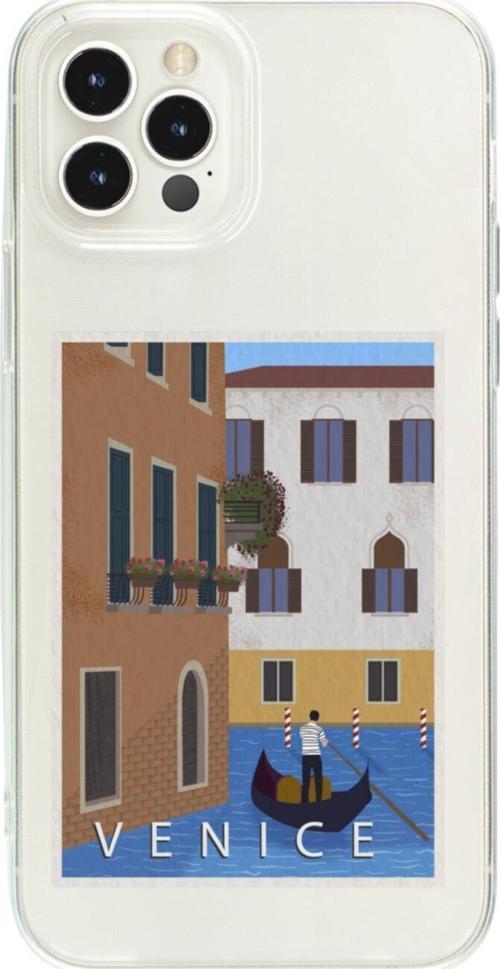 İphone 13 Pro Venice Gondol Tasarımlı Şeffaf Telefon Kılıfı