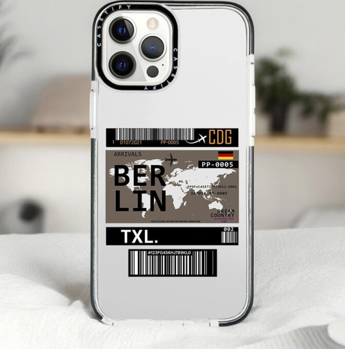 İphone 13 Pro Berlin Ticket Desenli Casetify Darbe Emci Silikonlu Telefon Kılıfı