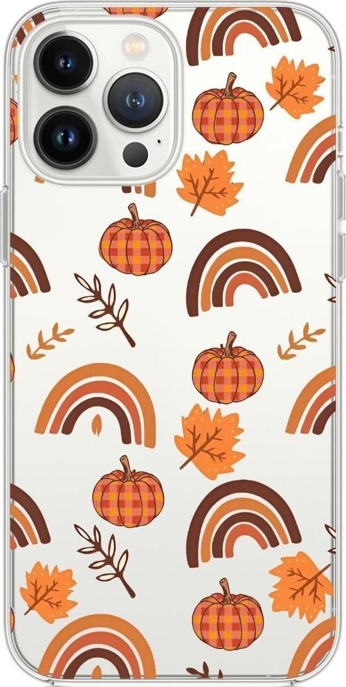 İphone 13 Pro Max Uyumlu Sonbahar Desenli Premium Şeffaf Silikon Kılıf