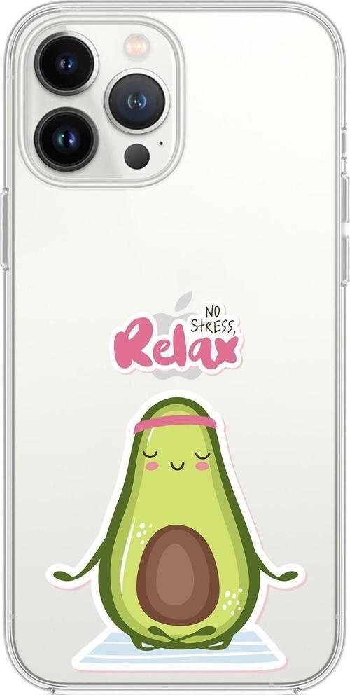 İphone 13 Pro Uyumlu Relax Avokado Desenli Premium Silikonlu Şeffaf Telefon Kılıfı