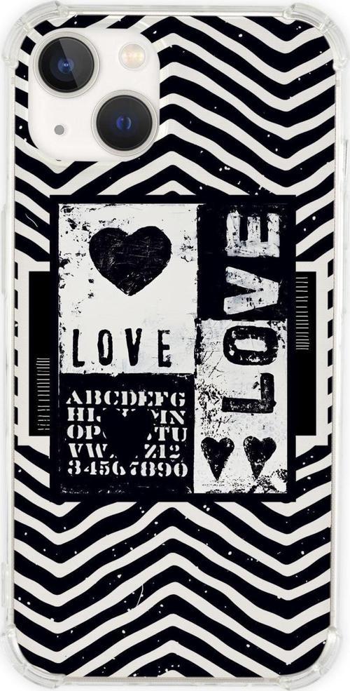 İphone 13 Uyumlu Black Love Desenli Anti Shock Olex Köşe Darbe Korumalı Silikonlu Şeffaf Kılıf