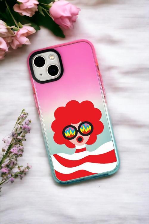 İphone 13 Uyumlu Crazy Women Desenli Premium Rainbow Silikonlu Telefon Kılıfı