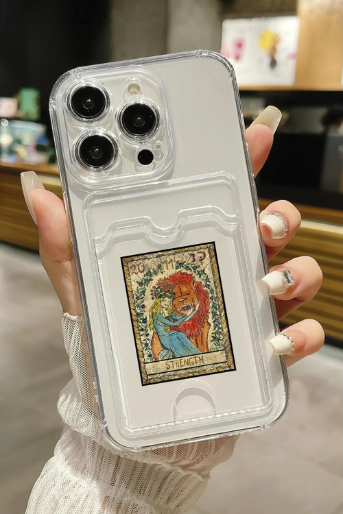 İphone 13 Pro Uyumlu Strenght Desenli Şeffaf Kamera Korumalı Ve Kartlıklı Telefon Kılıfı