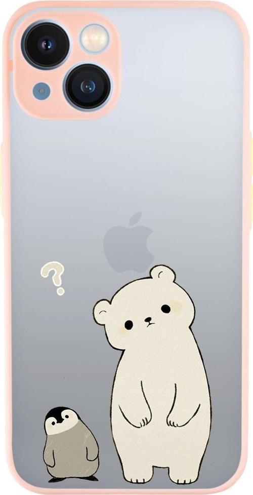İphone 13 Uyumlu Penguen Ve Ayıcık Desenli Kamera Korumalı Buzlu Şeffaf Lüx Telefon Kılıfı