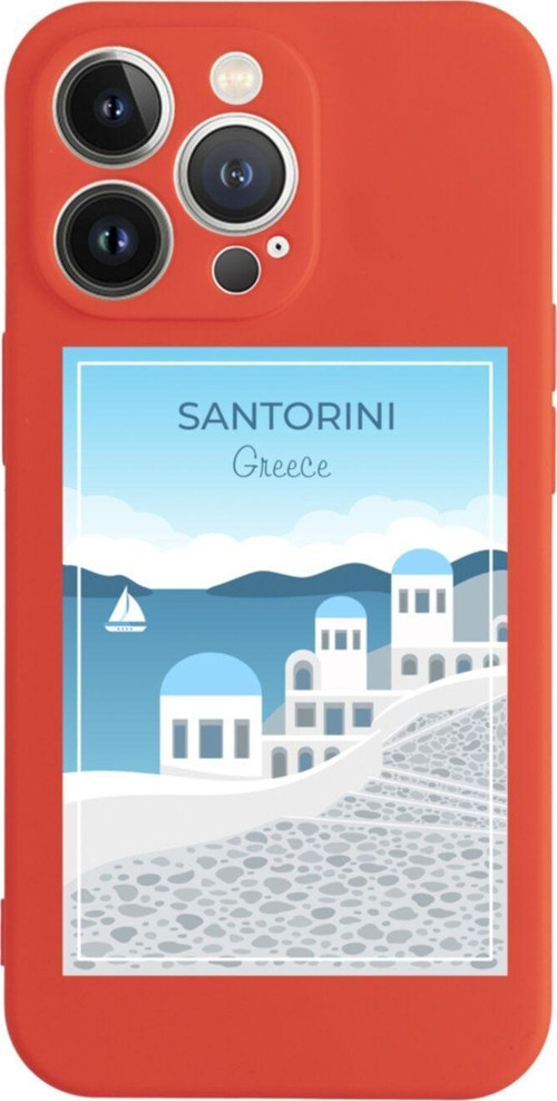 İphone 13 Pro Santorini Tasarımlı Kırmızı Telefon Kılıfı