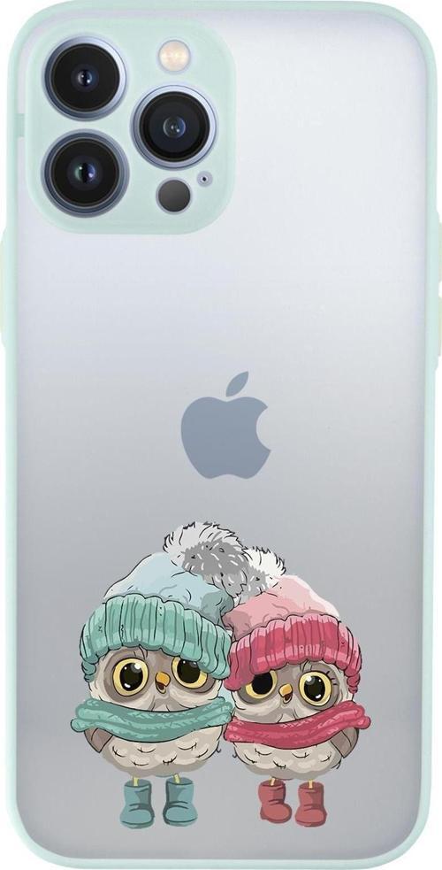 İphone 13 Pro Uyumlu Bereli Baykuşlar Desenli Kamera Korumalı Buzlu Şeffaf Lüx Telefon Kılıfı