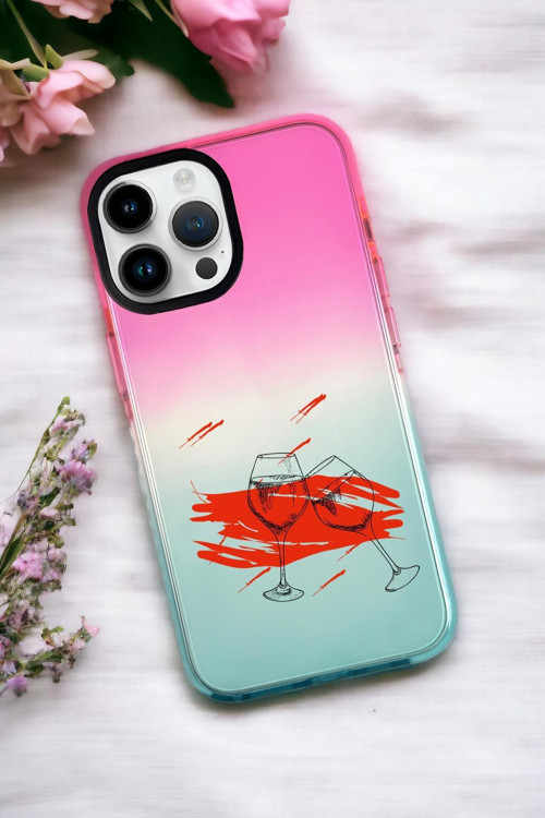 İphone 13 Pro Uyumlu Spilled Wine Desenli Premium Rainbow Silikonlu Telefon Kılıfı