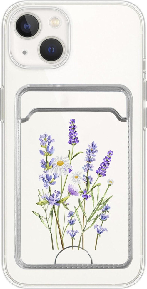 İphone 13 Uyumlu Lavender Desenli Şeffaf Kamera Korumalı Ve Kartlıklı Telefon Kılıfı