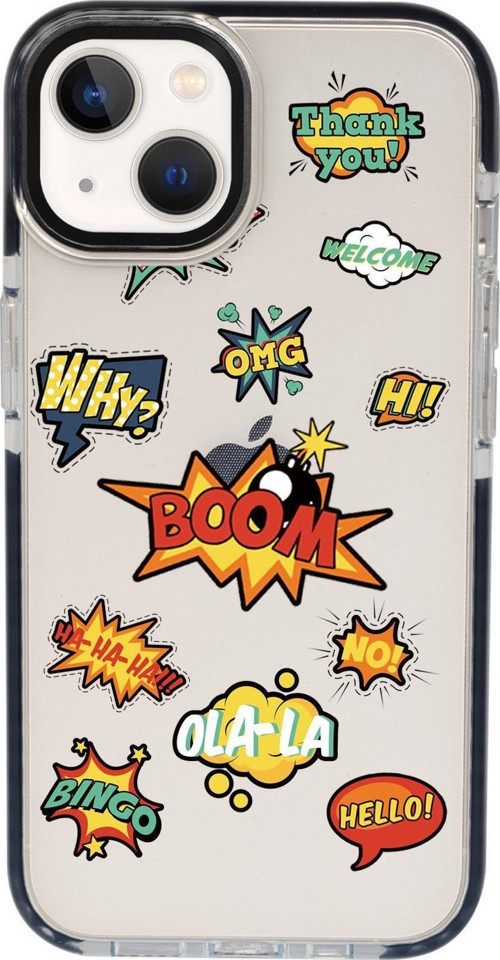 İphone 13 Uyumlu Stickers Desenli Candy Bumper Silikonlu Telefon Kılıfı