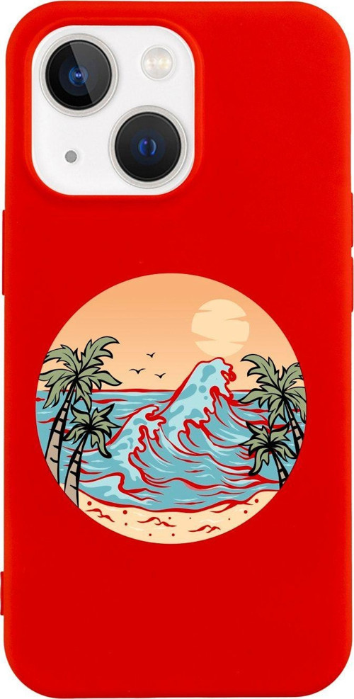 İphone 13 Summer Beach Tasarımlı Kırmızı Telefon Kılıfı