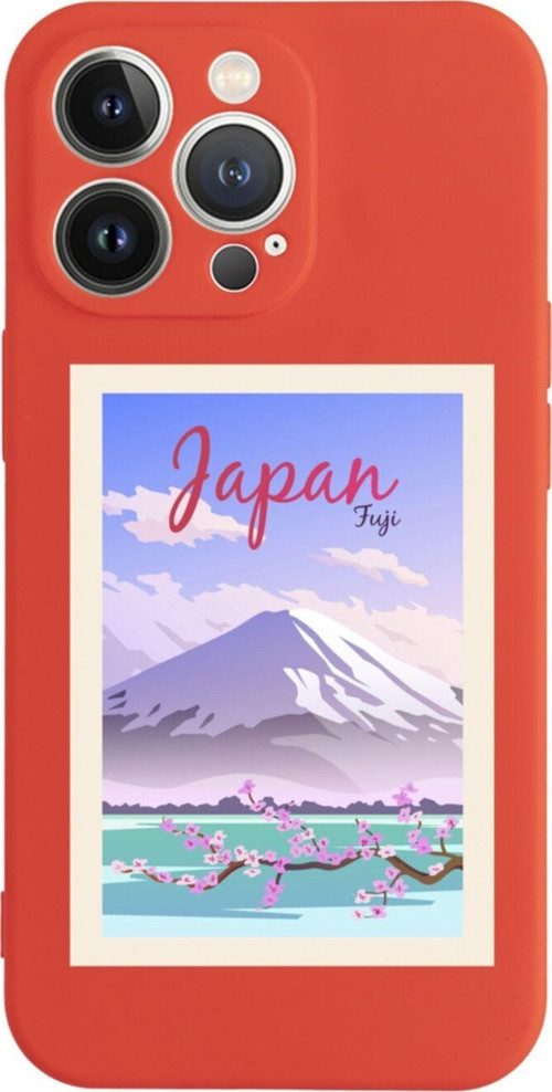 İphone 13 Pro Japan Fuji Tasarımlı Kırmızı Telefon Kılıfı
