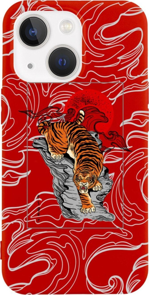 İphone 13 Tiger Tasarımlı Kırmızı Telefon Kılıfı