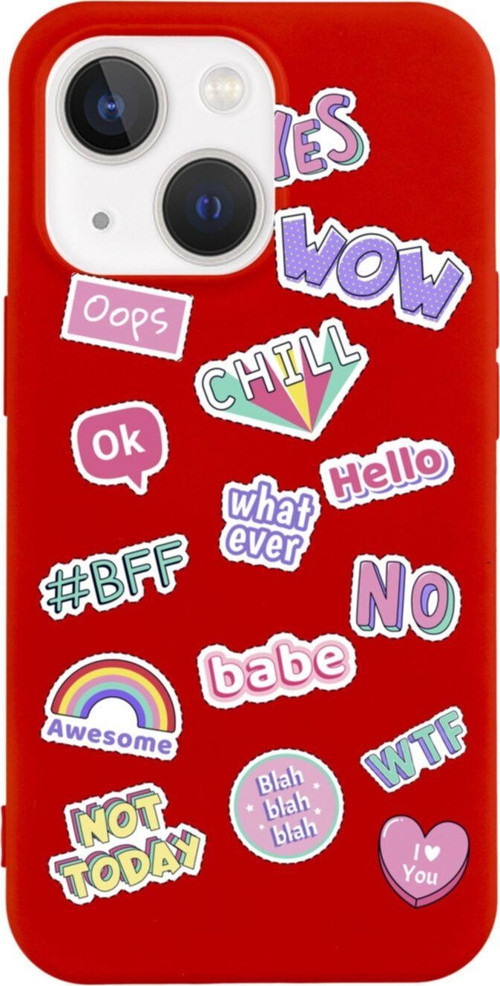 İphone 13 Stickers Tasarımlı Kırmızı Telefon Kılıfı