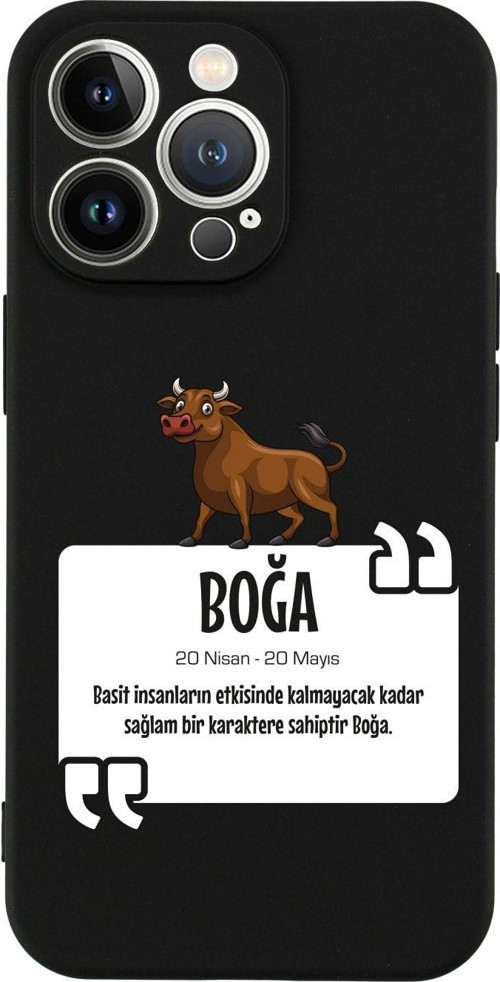 İphone 13 Boğa Burcu Tasarımlı Siyah Telefon Kılıfı