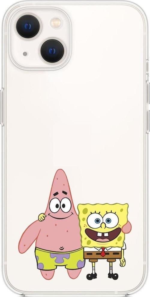 İphone 13 Uyumlu Sünger Bob Patrickstar Desenli Premium Silikonlu Şeffaf Telefon Kılıfı