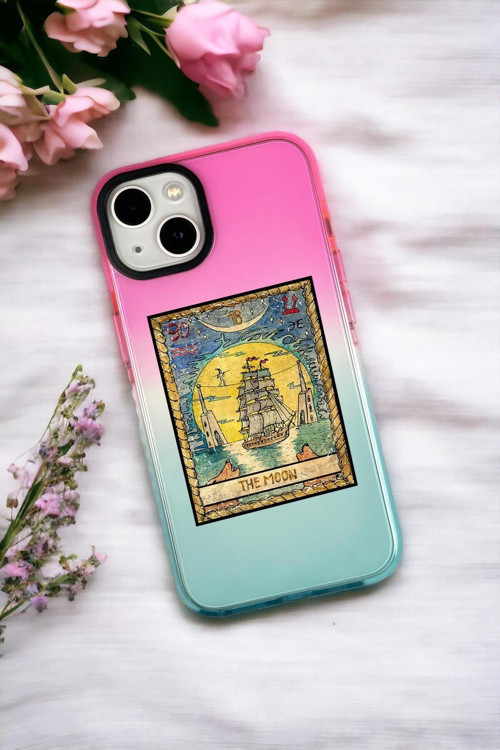 İphone 13 Uyumlu The Moon Desenli Premium Rainbow Silikonlu Telefon Kılıfı