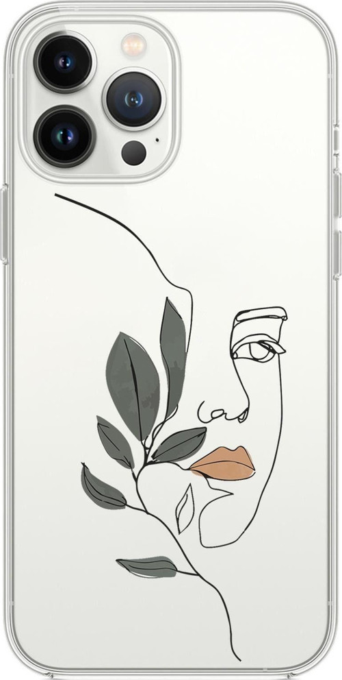 İphone 13 Pro Max Uyumlu Line Art Woman Desenli Premium Silikonlu Şeffaf Telefon Kılıfı