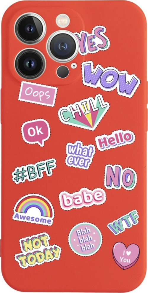 İphone 13 Pro Stickers Tasarımlı Kırmızı Telefon Kılıfı