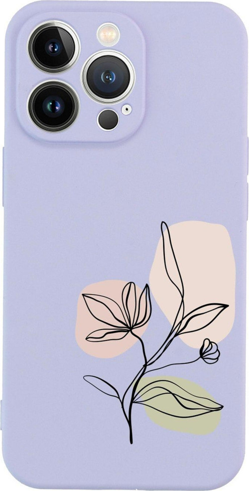İphone 13 Pro Art Pink Flower Tasarımlı Lila Telefon Kılıfı