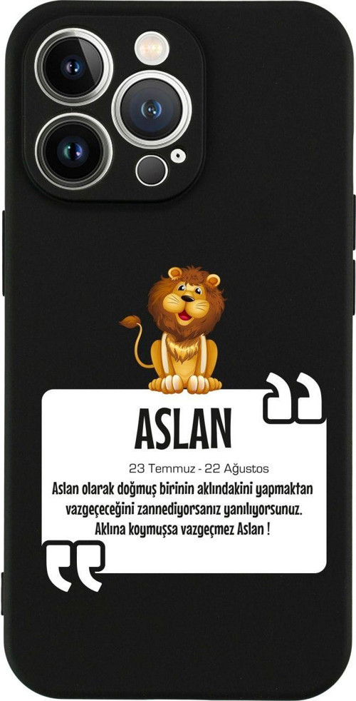 İphone 13 Pro Aslan Burcu Tasarımlı Siyah Telefon Kılıfı