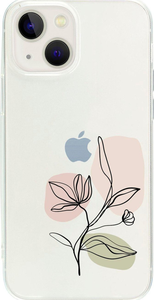 İphone 13 Mini Art Pink Flower Desenli Şeffaf Telefon Kılıfı