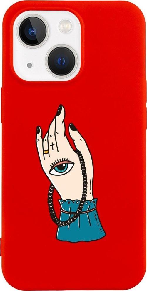 İphone 13 El Ve Göz Tasarımlı Kırmızı Telefon Kılıfı