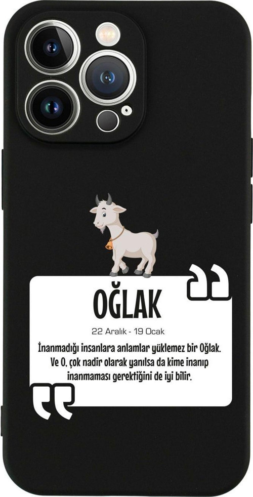 İphone 13 Pro Oğlak Burcu Tasarımlı Siyah Telefon Kılıfı