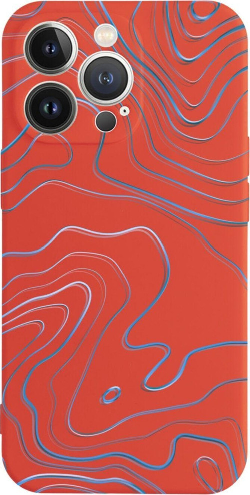 İphone 13 Pro Blue Art Tasarımlı Kırmızı Telefon Kılıfı