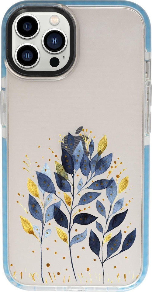 İphone 13 Pro Max Mavi Yaprak Candy Bumper Darbe Emci Silikonlu Telefon Kılıfı
