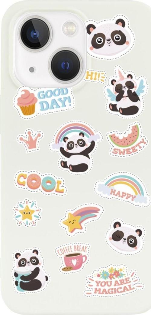 İphone 13 Sticker Panda Tasarımlı Beyaz Telefon Kılıfı