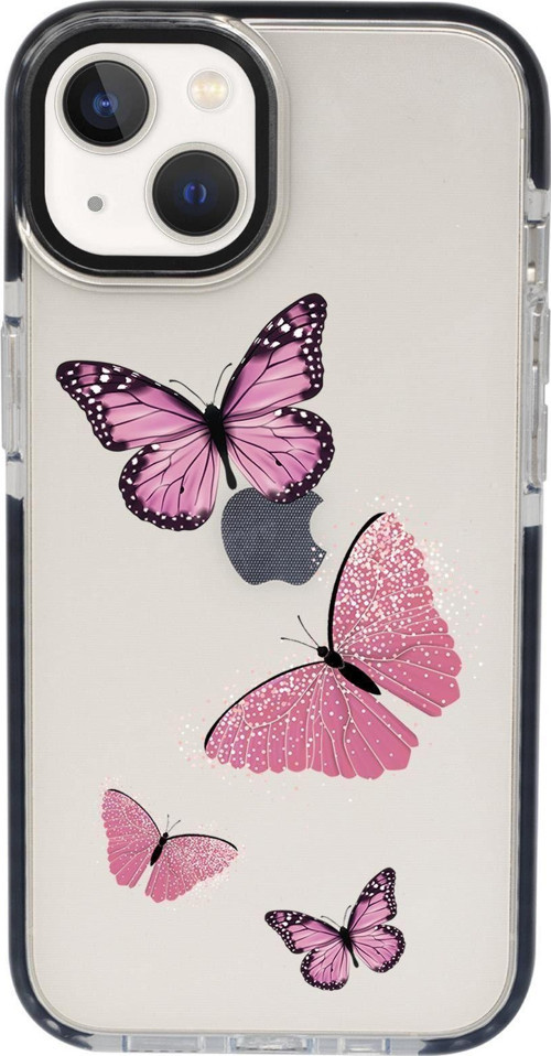 İphone 13 Pembe Kelebekler Candy Bumper Darbe Emci Silikonlu Telefon Kılıfı