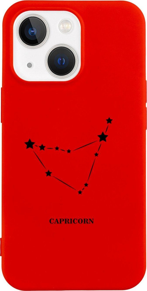 İphone 13 Oğlak Yıldız Tasarımlı Kırmızı Telefon Kılıfı