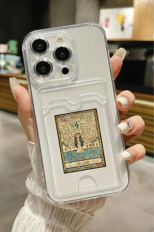 İphone 13 Pro Uyumlu The Star Desenli Şeffaf Kamera Korumalı Ve Kartlıklı Telefon Kılıfı