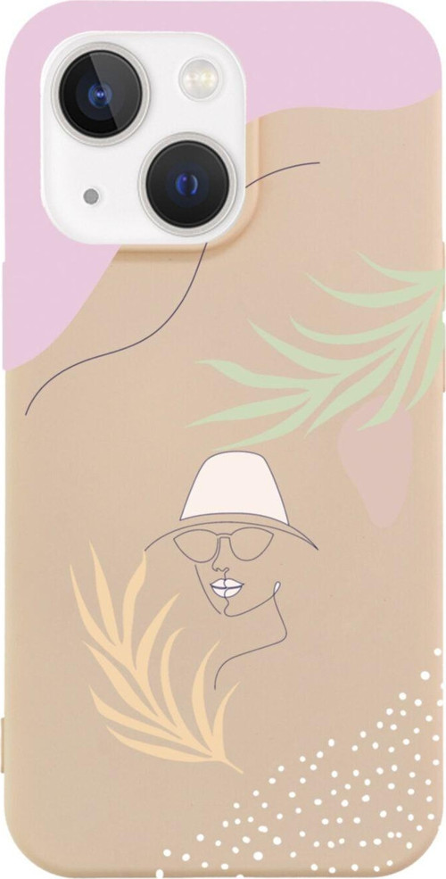 İphone 13 Face Art Flower Tasarımlı Pembe Telefon Kılıfı