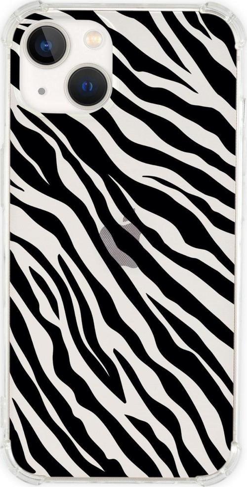 İphone 13 Uyumlu Zebra Pattern Desenli Anti Shock Olex Köşe Darbe Korumalı Silikonlu Şeffaf Kılıf