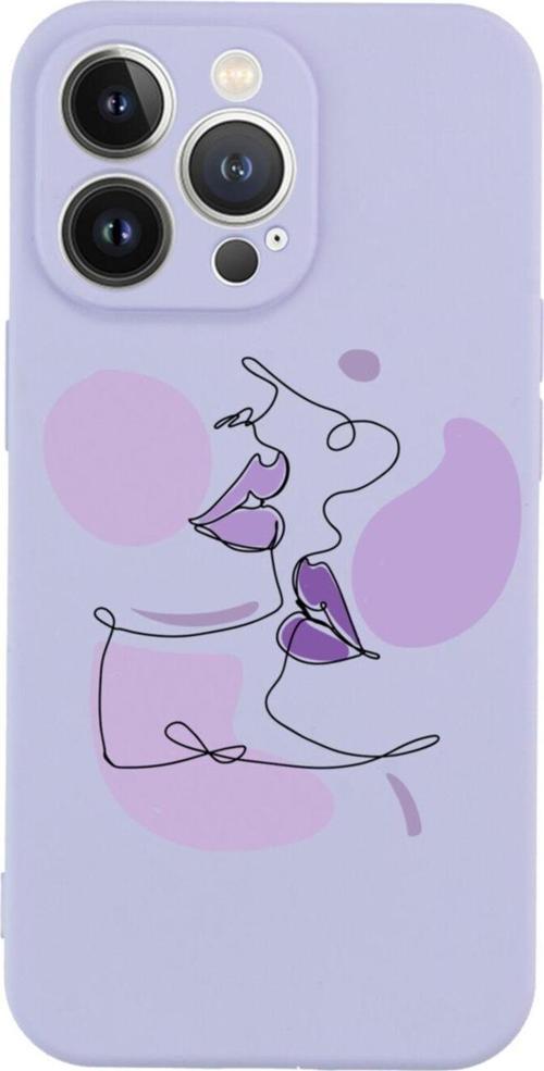 İphone 13 Pro Face Art Lips Tasarımlı Lila Telefon Kılıfı
