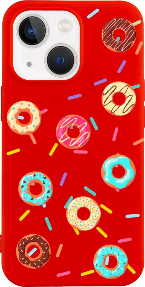 İphone 13 Donuts Tasarımlı Kırmızı Telefon Kılıfı